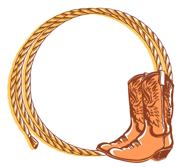 Cowboy Rope Frame Cowboy Western Boots Vector Color Illustration Country — Stock Vector