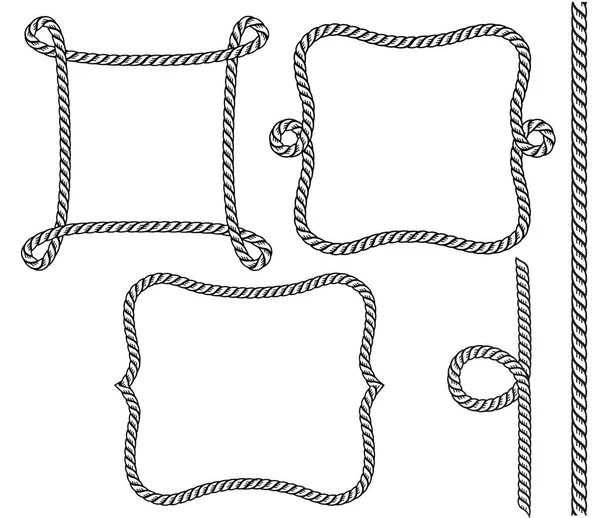 Kötélváz Set Rope Frames Háttér Szöveg Vagy Design Elszigetelt Fehér — Stock Vector