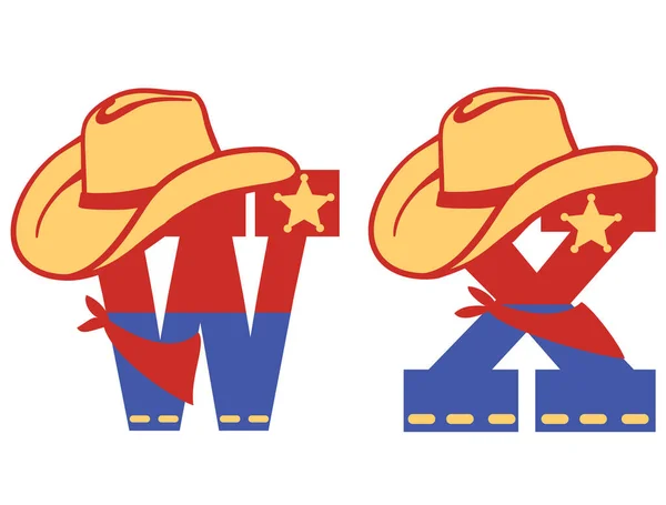 Angol Ábécé Vektor Illusztráció Betű Nyugati Dekoráció Cowboy Kalap Seriff — Stock Vector