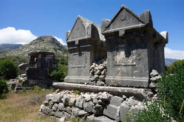 Starověké Zříceniny Pohřebním Sarkofágem Lycijském Městě Sidyma Známé Provincii Mugla — Stock fotografie