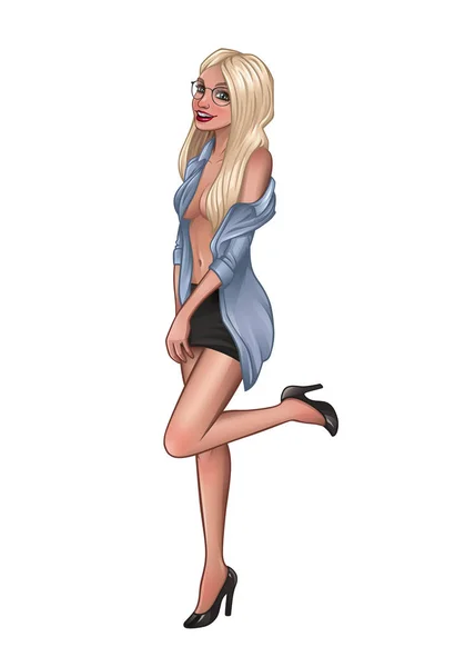 Mooie pin-up blonde met bril — Stockvector