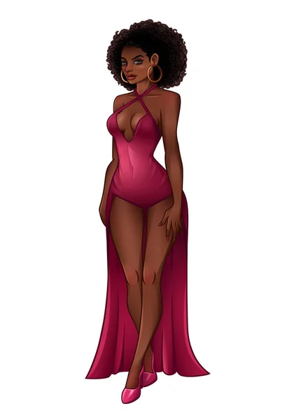 ピンクのドレスで美しいアフリカ系アメリカ人の女の子 — ストックベクタ