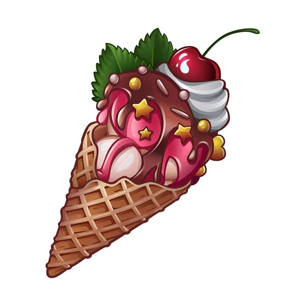 Yummy cône de crème glacée isolé sur blanc — Image vectorielle