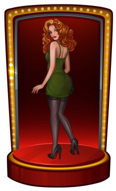 Sahnede yeşil elbise güzel redhead pin-up kız