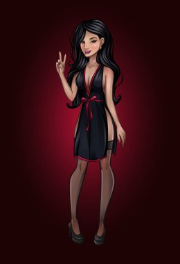 siyah elbiseli güzel Asyalı kız