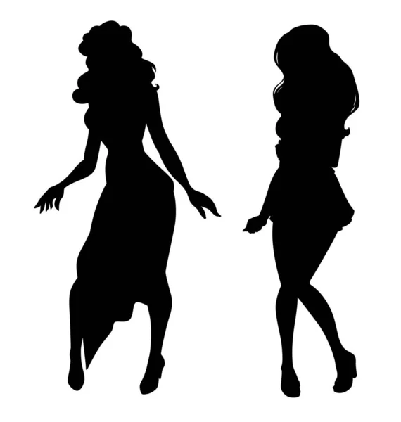 Silhouette de deux femmes isolées sur blanc — Image vectorielle