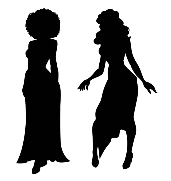 Silhouette de deux femmes isolées sur blanc — Image vectorielle