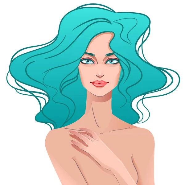 Portrait de belle fille sensuelle aux cheveux bleus — Image vectorielle