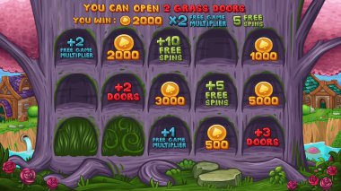 Büyülü mor ağaç ve kazanmak simgeleri ile güzel vadi