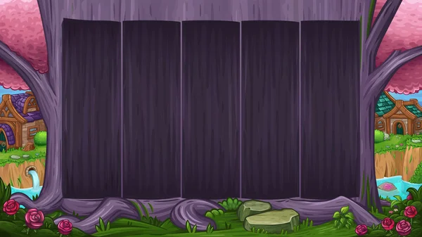 Belle vallée avec arbre violet magique — Image vectorielle