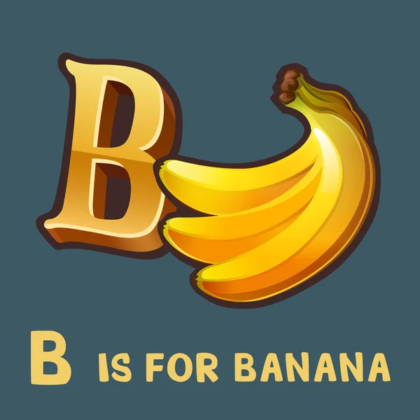Alfabeto infantil letra B y plátano — Vector de stock