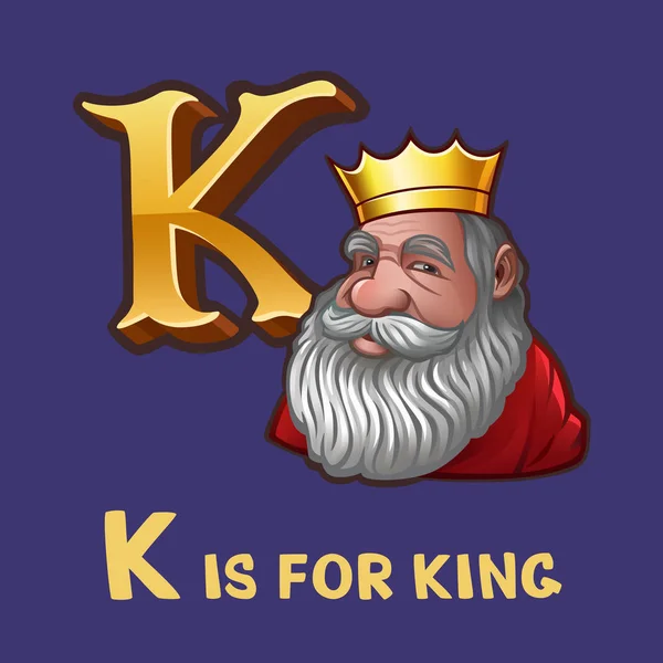 Kinderen alfabet letter K en koning — Stockvector