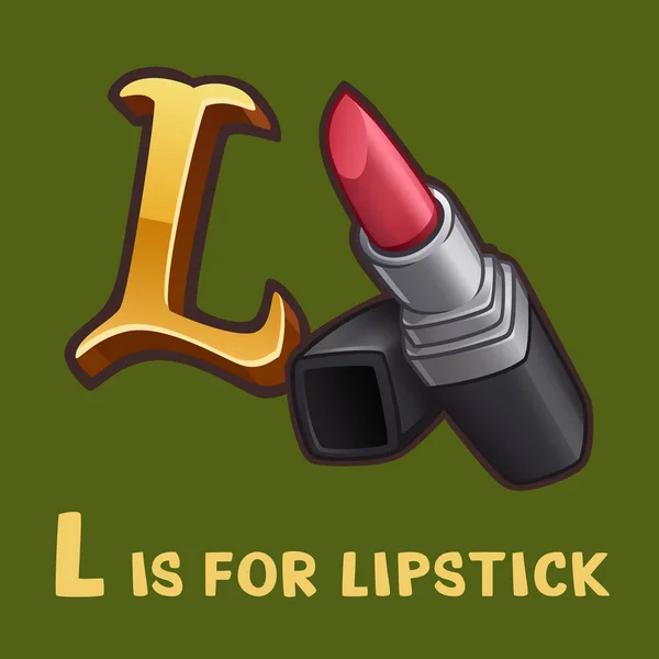 Children alphabet letter L and lipstick — Stock Vector