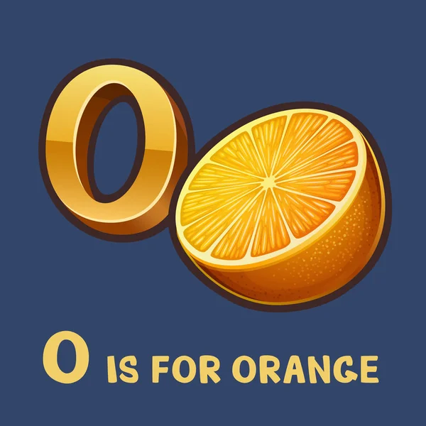 Детский алфавит буква O и оранжевый — стоковый вектор