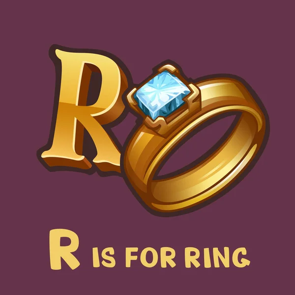 Kinderen alfabet letter R en ring — Stockvector