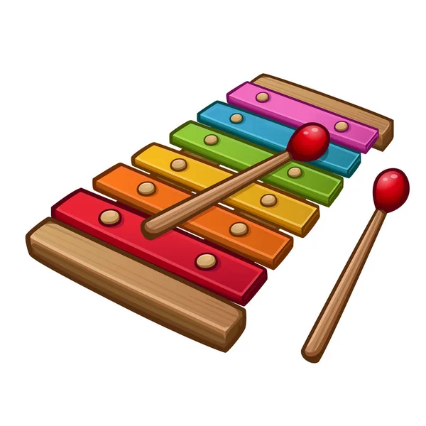 Xylophone berwarna-warni dengan tongkat - Stok Vektor