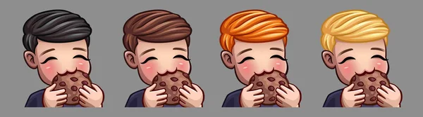 Emotion icons happy man eat cookie for social networks and stickers