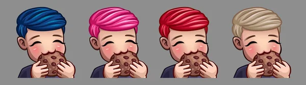 Emoción iconos hombre feliz comer galletas para las redes sociales y pegatinas — Vector de stock