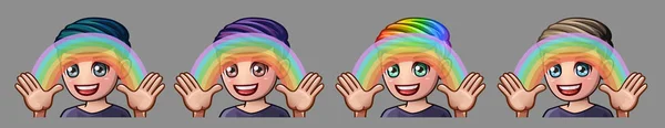 Emotie icons gelukkig man met regenboog voor sociale netwerken en stickers — Stockvector