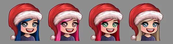 Emotion icons happy girl with holiday hat for social networks and stickers