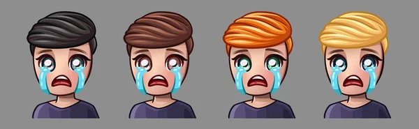 Emotion icons crying boy for social networks and stickers — Stock Vector