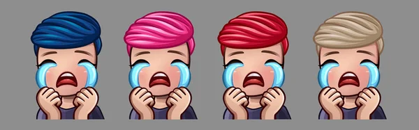 Emotion icons crying boy for social networks and stickers — Stock Vector
