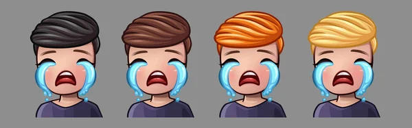 Emoción iconos llorando chico para las redes sociales y pegatinas — Vector de stock