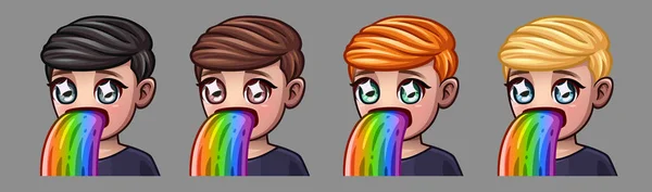 Emotie icons Happy Boy met regenboog voor sociale netwerken en stickers — Stockvector
