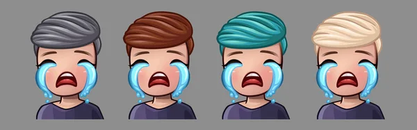 Ícones de emoção choro menino para redes sociais e adesivos — Vetor de Stock