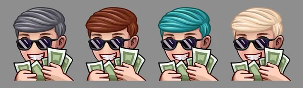 Emotion icons happy boy with sunglasses and money for social networks and stickers