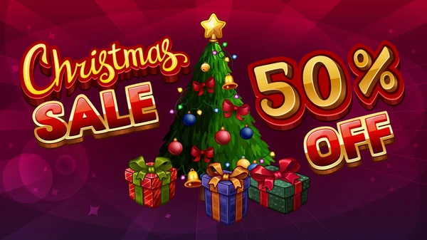 Christmas sale banner with Christmas tree — Stock Vector