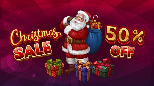 Christmas sale banner. 50 percent off with Santa — Stock Vector