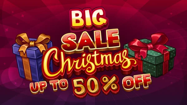 Big Christmas sale banner. 50 percent off with Christmas gifts — Stock Vector