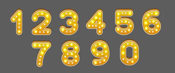 Numéros d'or avec ampoules lumineuses — Image vectorielle