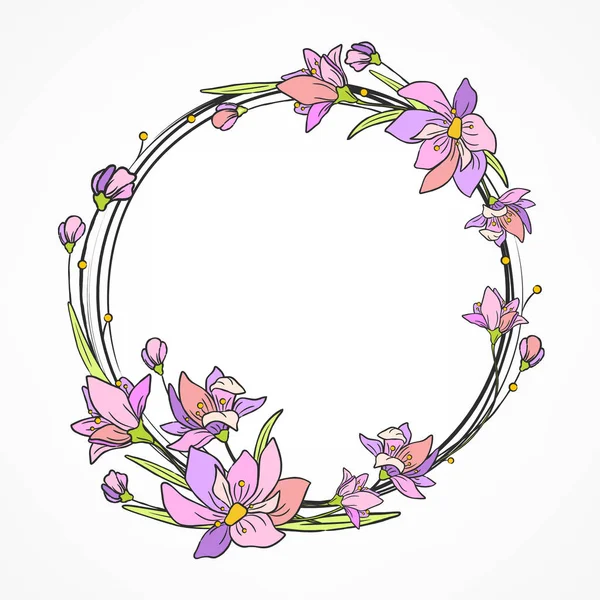 Blumenkarte mit lila Kreismuster — Stockvektor