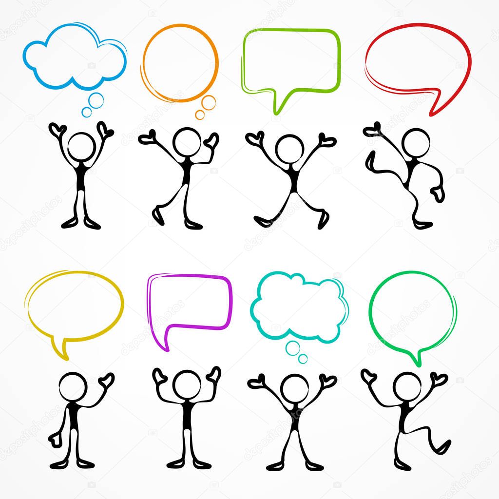 Collection of stick figures with speech bubbles