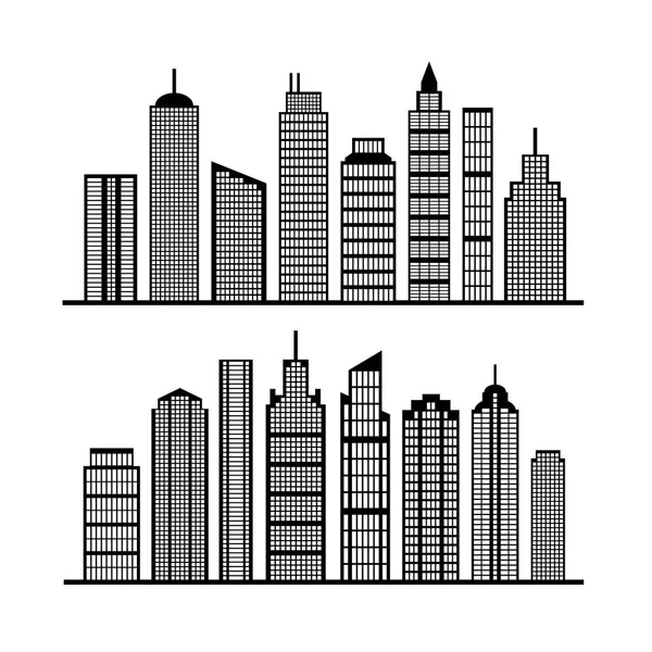 现代城市天际线 城市建筑剪影在夜间白色 为平面设计 矢量插图 — 图库矢量图片