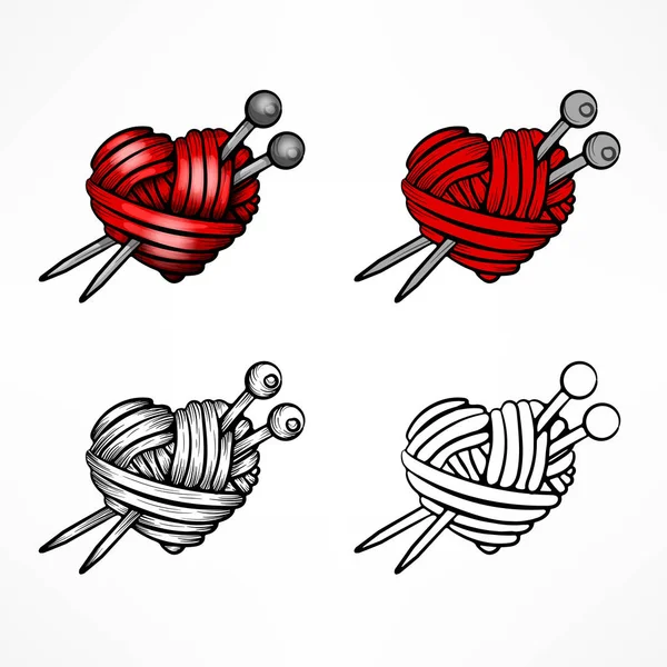 Heart of red wool yarn set on white. Vector illustration. — Stock Vector