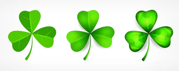 St. Patricks green three clover leaves on white. Вектор . — стоковый вектор