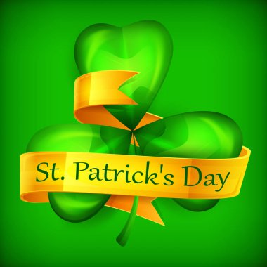 St Patricks Yeşil yonca ile şerit üzerinde vektör yaprak..