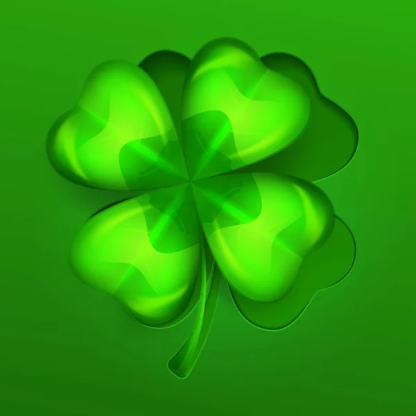 St Patricks lucky clover leaf on green. Vector illustration. — Stock Vector