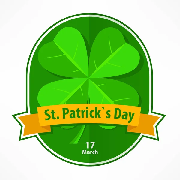 Etiqueta St Patrick com shamrock sorte e fita em branco . —  Vetores de Stock