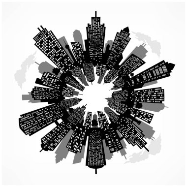 Yuvarlak cityscape. Vektör çizim.