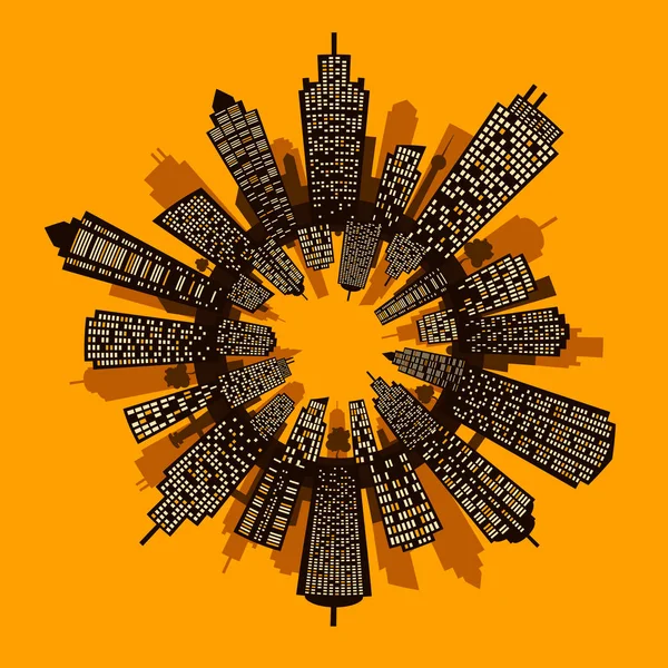 Runda stadsbilden i orange. Vektorillustration. — Stock vektor