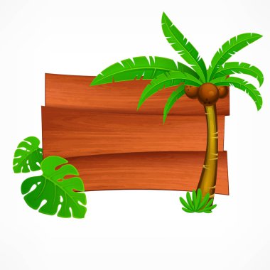 Tahta deniz kenarı tabelası. Vektör illüstrasyonu.