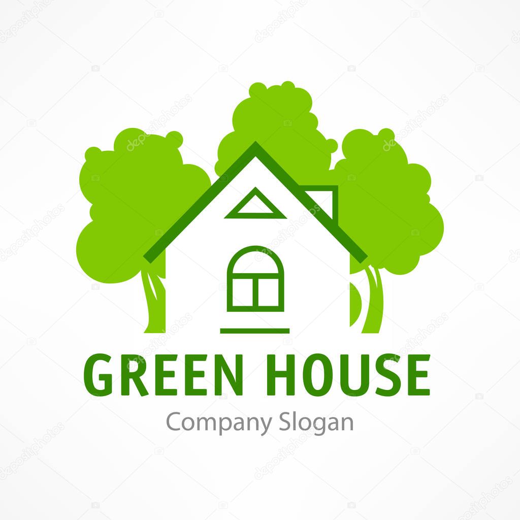 Green house logo, ecology estate concept, smart house vector illustration