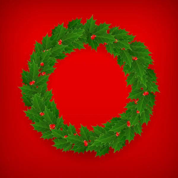 红红的圣诞冬青浆果花环 — 图库矢量图片