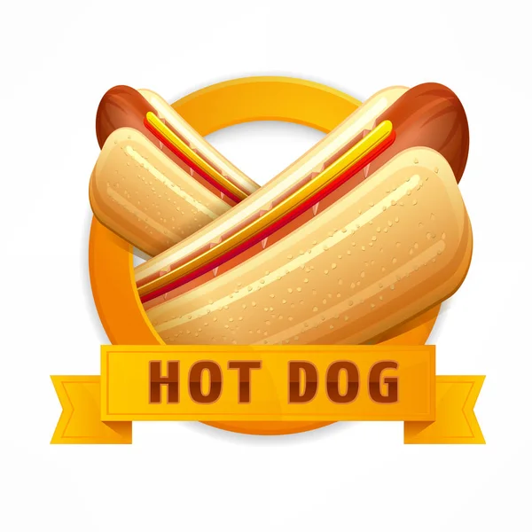 Hotdog Stilizzato Cerchio Logo Isolato Illustrazione Vettoriale Bianco — Vettoriale Stock