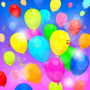 Renkli hava balonları ve vektör illüstrasyonlarıyla parti dekorasyonları