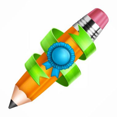 Beyaz, vektör illüstrasyonunda tasarım için yeşil kurdeleli kalem çizimi